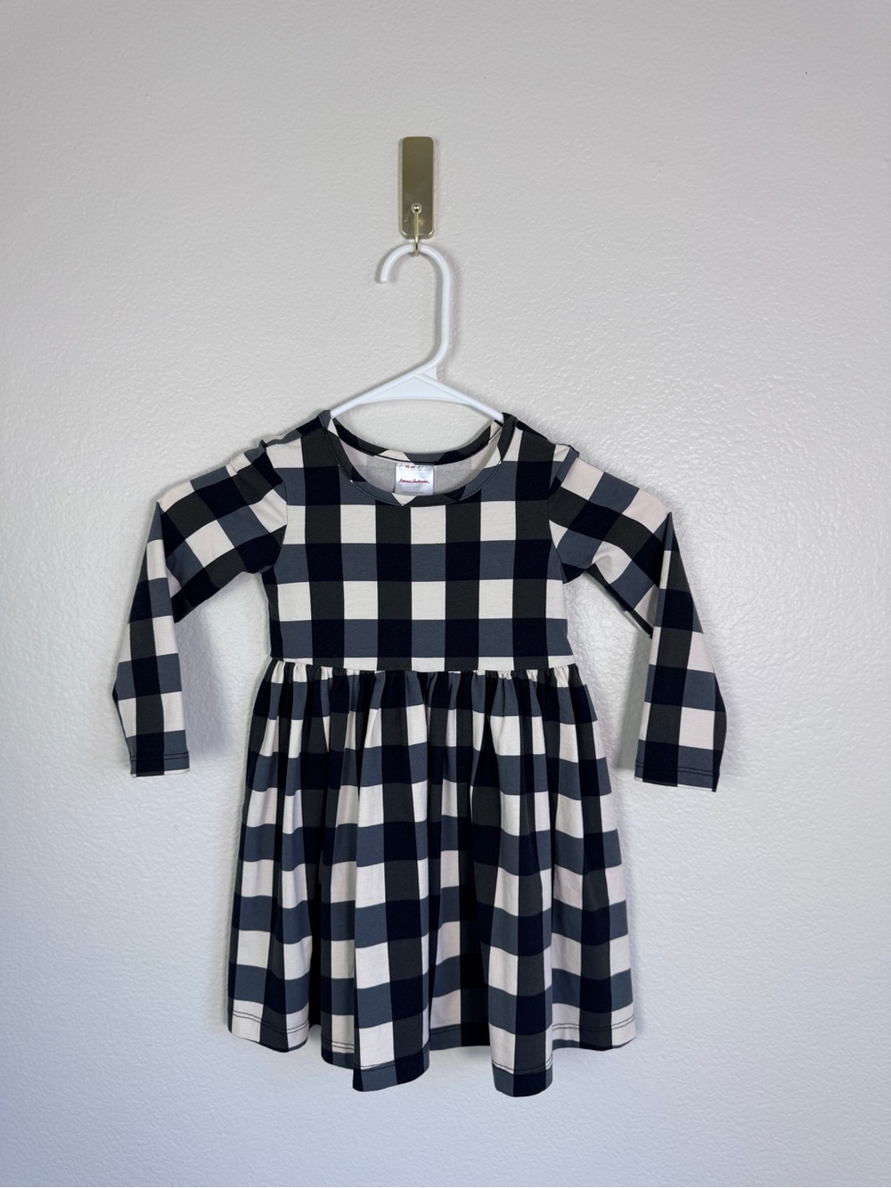 Hanna Andersson Dress Girls 3T Black White Buffalo Check Minimalist Sustainable